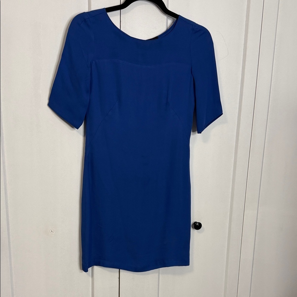 Aritzia Brand Babaton - XS - Royal Blue Mini Dress - Short Sleeve shift - Silk